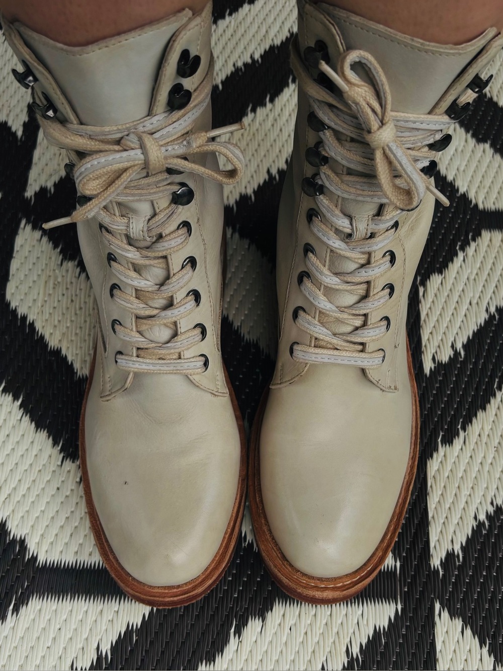 Free People Santa Fe Distressed Leather Lace-Up Boots in Ivory 37 - Picture 5 of 15